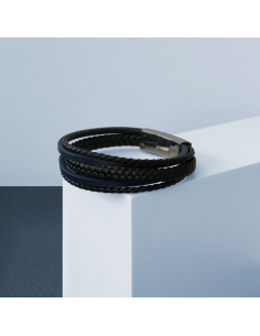 Bracelet Acier Et Cuir Byron De Jourdan Bleu Et Noir RC032H 2