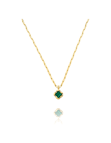 Collier Légende En Argent Doré CHARLES GARNIER Trèfle Et Malachite