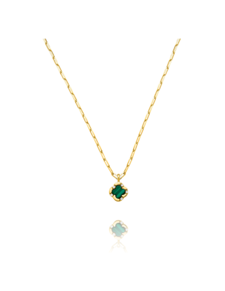 Collier Légende En Argent Doré CHARLES GARNIER Trèfle Et Malachite