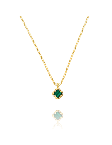Collier Légende En Argent Doré CHARLES GARNIER Trèfle Et Malachite