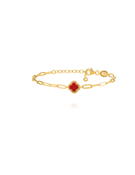 Bracelet Légende Trèfle En Argent Doré CHARLES GARNIER Agate Rouge