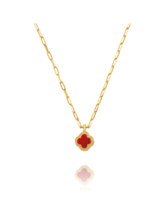 Collier Légende En Argent Doré CHARLES GARNIER Trèfle Et Agate Rouge AGF170248N