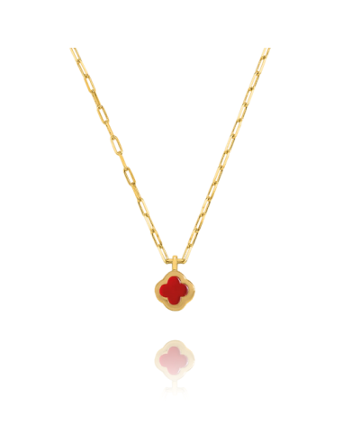 Collier Légende En Argent Doré CHARLES GARNIER Trèfle Et Agate Rouge AGF170248N
