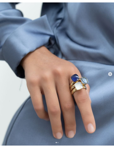 Bague Firenze De Qudo En Acier Jaune Et Son Cristal HELLBLAU 2