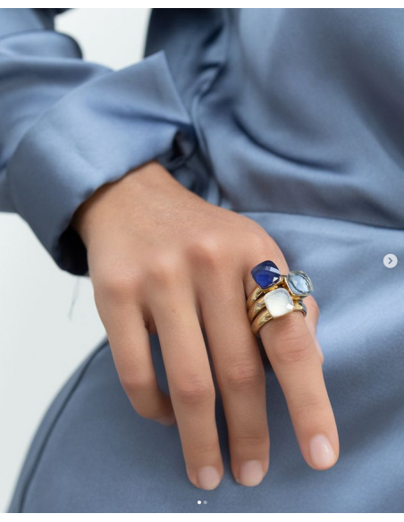 Bague Firenze De Qudo En Acier Jaune Et Son Cristal HELLBLAU