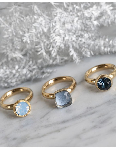 Bague Firenze De Qudo En Acier Jaune Et Son Cristal HELLBLAU