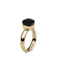 Bague Firenze De Qudo En Acier Jaune Et Son Cristal Noir 610723