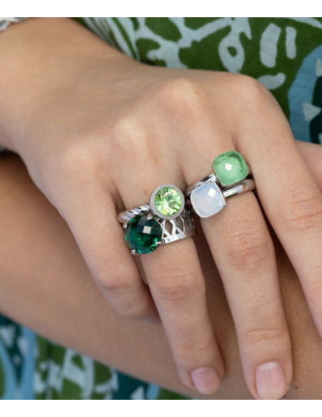 Bague Firenze De Qudo En Acier Et Son Cristal Péridot 610843