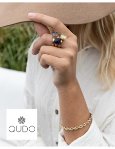 Bague Firenze De Qudo En Acier Jaune Et Son Cristal Noir 610723 2