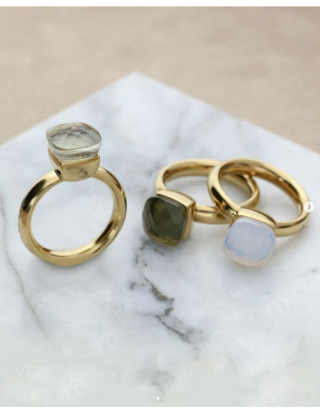 Bague Firenze De Qudo En Acier Jaune Et Son Cristal Gris Clair