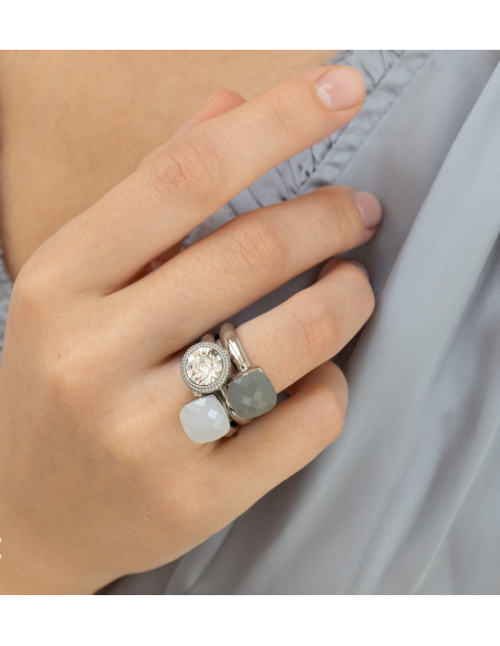 Bague Firenze De Qudo En Acier Et Son Cristal Blanc