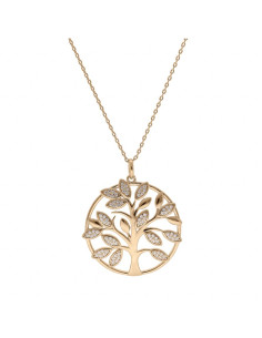 Collier Arbre De Vie En Plaqué Or Et Oxydes Blancs