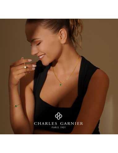 Collier Légende En Argent Doré CHARLES GARNIER Trèfle Et Malachite