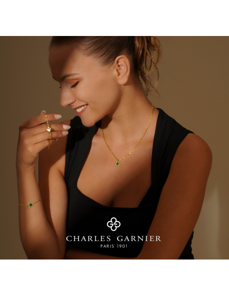 Collier Légende En Argent Doré CHARLES GARNIER Trèfle Et Malachite