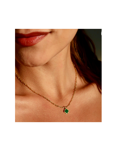 Collier Légende En Argent Doré CHARLES GARNIER Trèfle Et Malachite