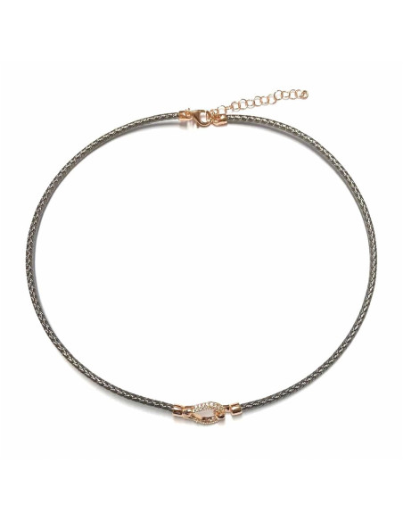 Collier Rigide Argent noirci, fermoir crochet Argent doré rose COLL3904CZ-BP