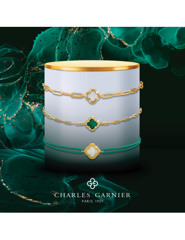 Bracelet Légende Trèfle En Argent Doré CHARLES GARNIER Malachite