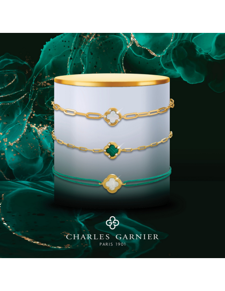 Bracelet Légende Trèfle En Argent Doré CHARLES GARNIER Malachite