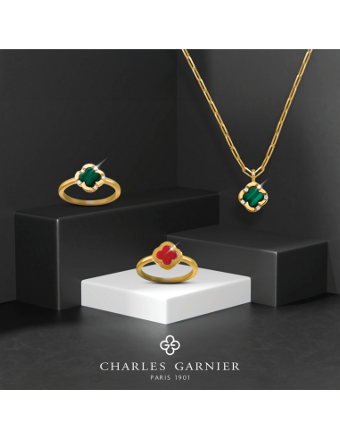Collier Légende En Argent Doré CHARLES GARNIER Trèfle Et Malachite