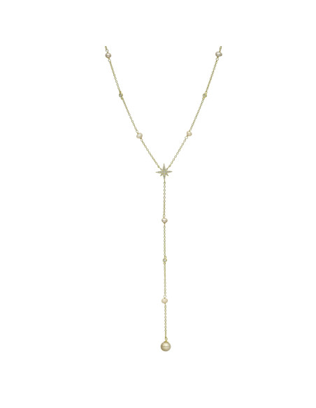 Collier argent doré étoile et perles naturelles blanches cravate ORUS