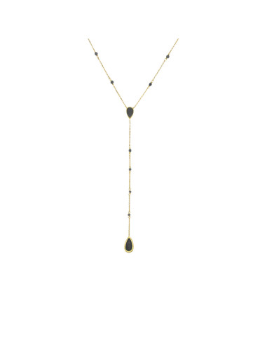 Collier argent doré cravate pierres spinelle noire