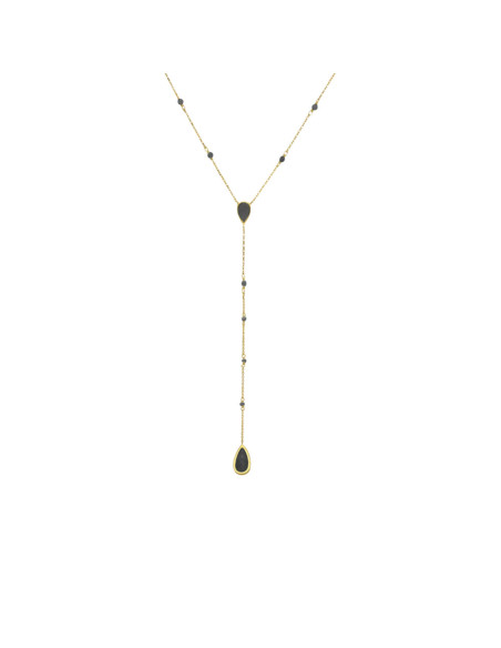 Collier argent doré cravate pierres spinelle noire