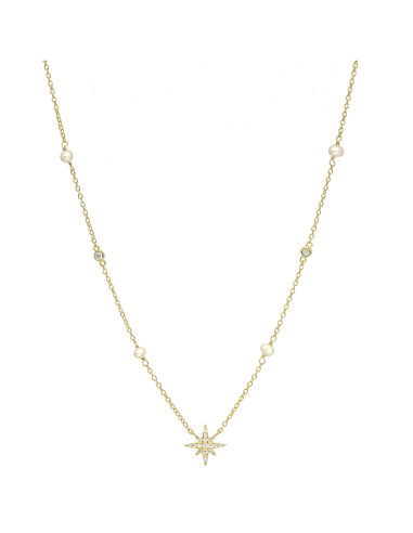 Collier argent doré étoile et perles naturelles blanches