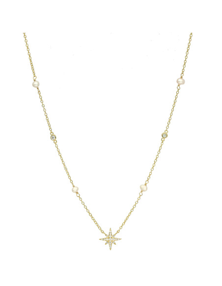Collier argent doré étoile et perles naturelles blanches