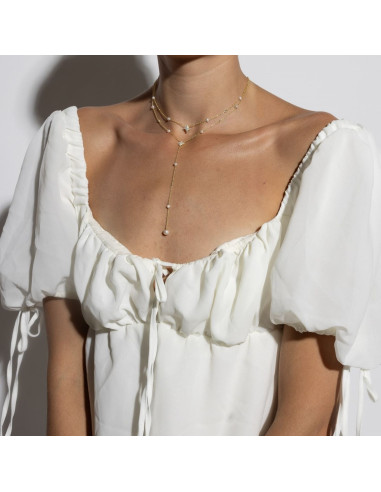 Collier argent doré étoile et perles naturelles blanches