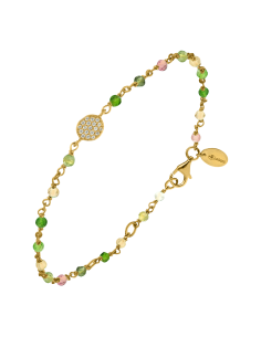 Bracelet argent doré médaillon serti blanc et pierres multi-tourmaline