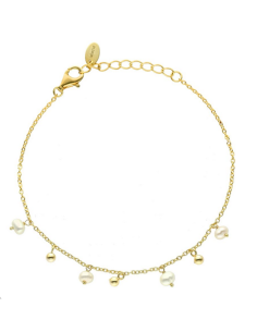 Bracelet Argent Doré Perles Naturelles Blanches Et Dorées
