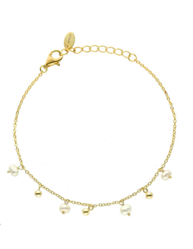 Bracelet Argent Doré Perles Naturelles Blanches Et Dorées