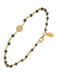Bracelet Argent Doré Médaillon Serti Et Perles Spinelle Noire