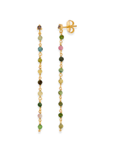 Boucles D'oreilles Argent Doré Chaine Longue Et Multi- Tourmaline