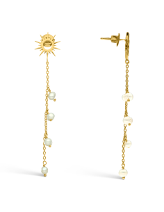 Boucles d’oreilles argent dorées pendantes soleil avec...