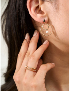 Bague Double Anneau Lin De Saunier En Plaqué Or Et Perle Blanche 2
