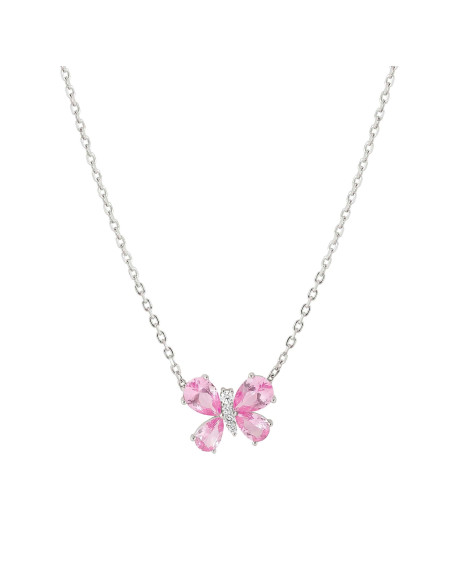 Collier Argent Shine Me Up avec papillon brillant Rose