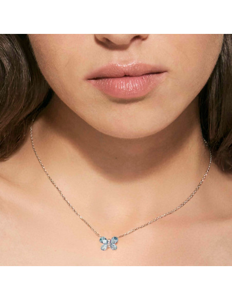 Collier Argent Shine Me Up Avec Papillon Brillant Bleu 241902/005