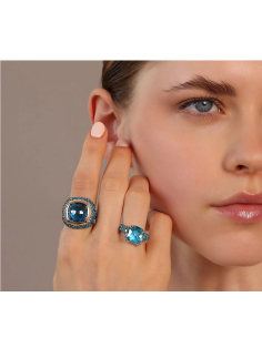 Bague Cocktail BRONZALLURE  Prisma Gem Carrée Bleu et Pavé 2