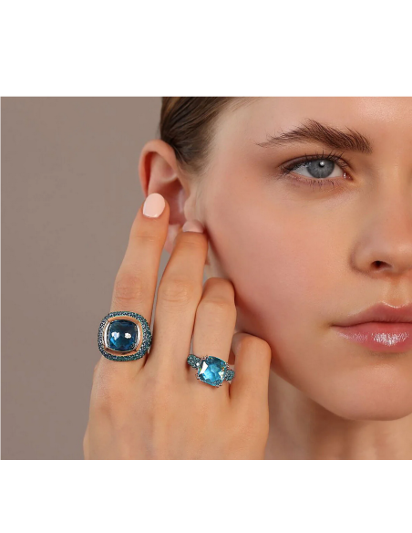 Bague Cocktail BRONZALLURE  Prisma Gem Carrée Bleu et Pavé WSBZ02179.BT