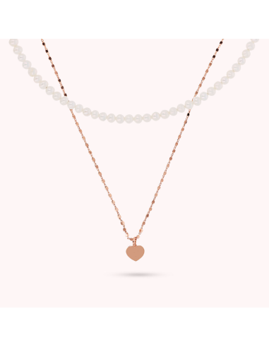 Collier Multibrins BRONZALLURE Cœur Et Perles D'eau Douce