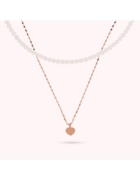 Collier Multibrins BRONZALLURE Cœur Et Perles D'eau Douce