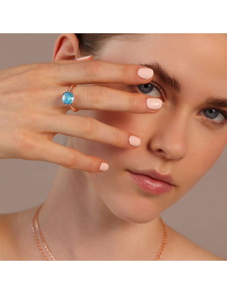 WSBZ02309-Bague Cocktail BRONZALLURE Pierre Prisma Mosaïque Celeste