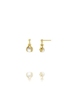 Boucles D'oreilles Helice De Jourdan En Plaqué Or Et Perle Blanche