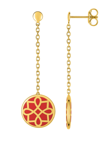 Boucles D'Oreilles Or Jaune 375 Laqué Corail LORE