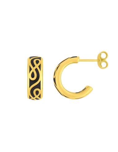 Demi-Créoles Or Jaune 375 Laqué Noir LORE
