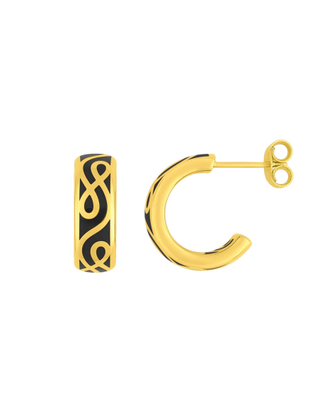 Demi-Créoles Or Jaune 375 Laqué Noir LORE
