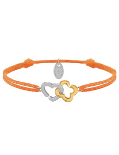 Bracelet En Argent Doré CHARLES GARNIER Cœur Et Trèfle Sur Cordon Orange