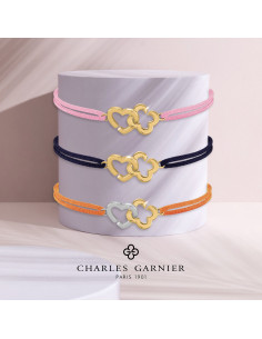 Bracelet En Argent Doré CHARLES GARNIER Cœur Et Trèfle Sur Cordon Orange 2