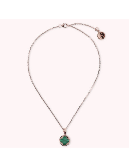 Collier Trèfle Bronzallure En Or Rose Et Malachite